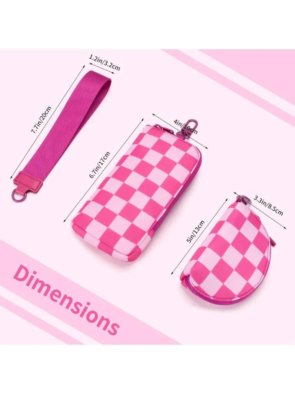 Stylish Checkered Dual Pouch Wristlet Wallet for Women - Fits Phone & Coin Purse